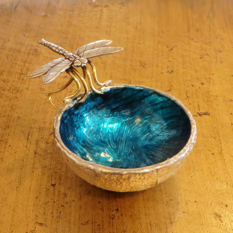Dragon Fly Trinket Dish Blue Inside